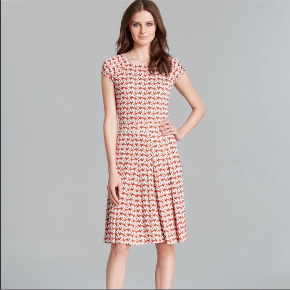 Tory Burch Orange and White Poppy Floral Silk Midi Dress size small
